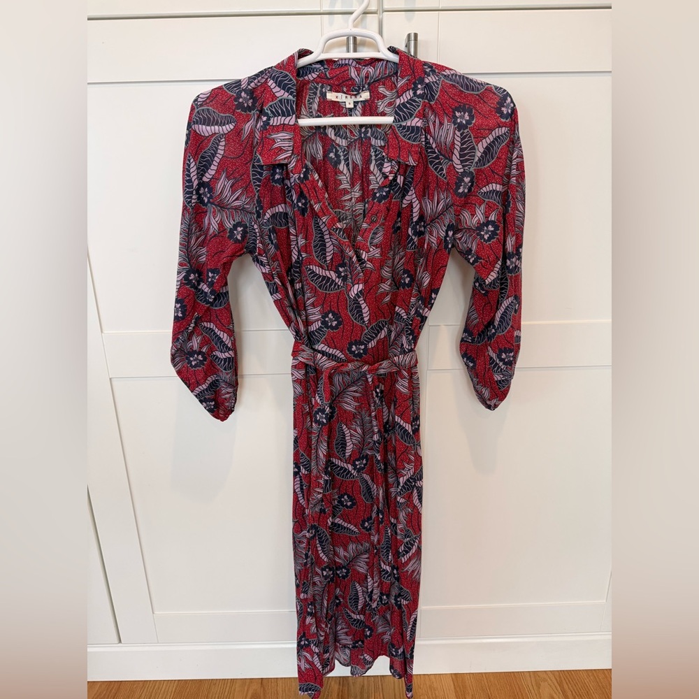 Xirena| Floral Red Wrap Maxi Dress with Belt